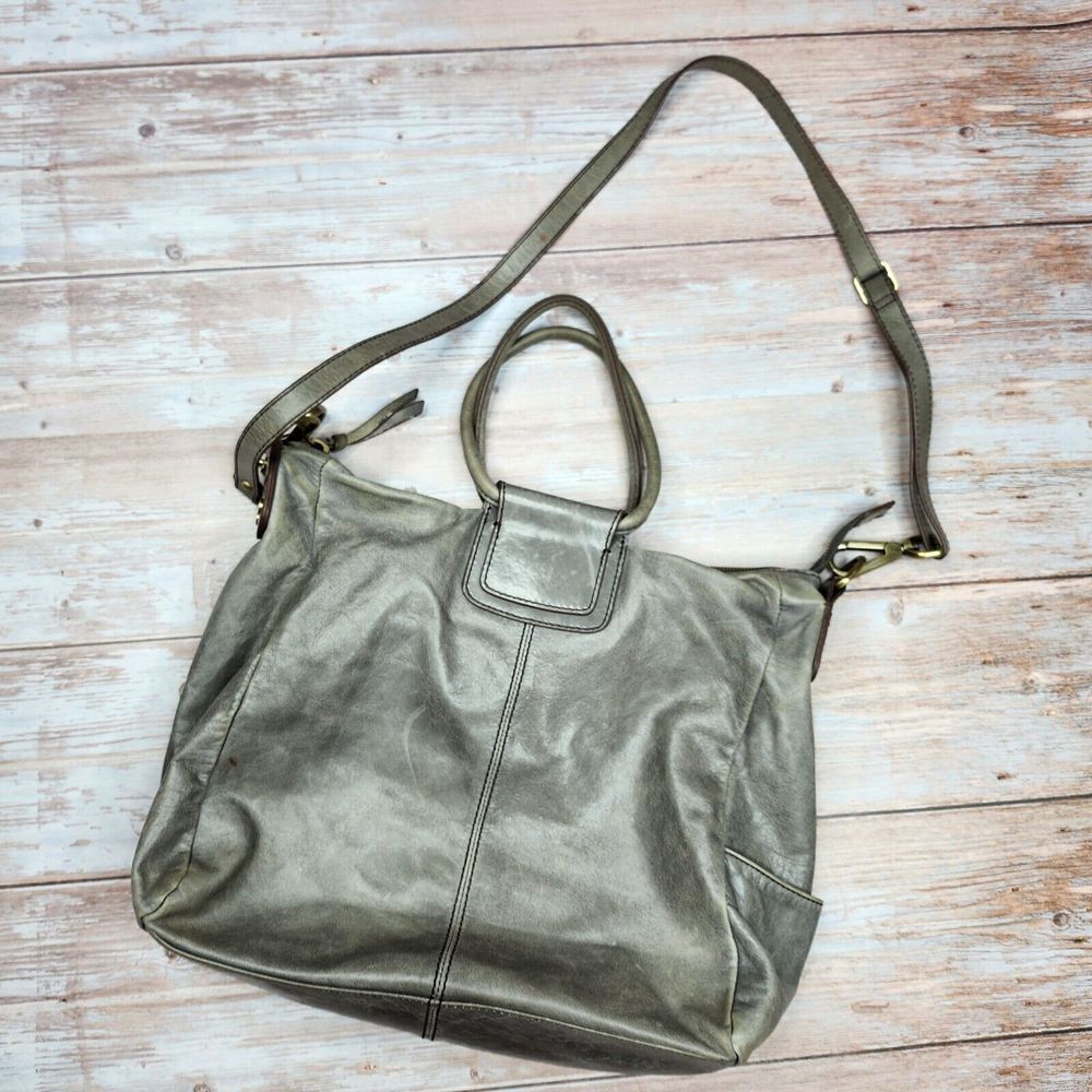 HOBO The Original | Women's Gray Round Handle Leather Handbag Purse Satchel